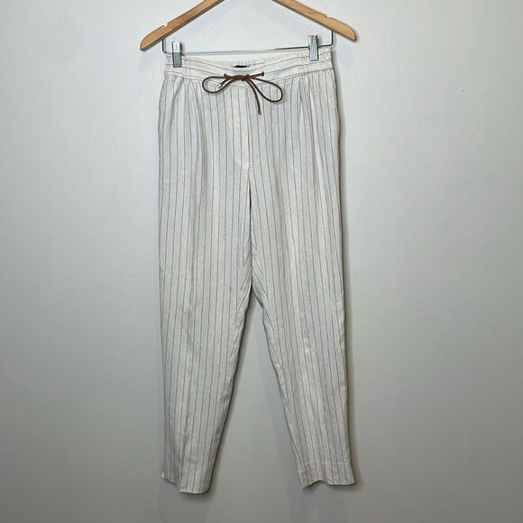 Massimo Dutti Linen Blend Striped Pants Size 4 - Picture 1 of 12